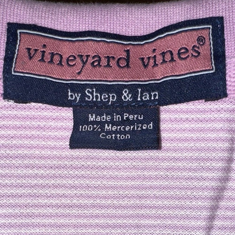 Men's Vineyard Vines Pink/White Stripe Gold Polo Shirt Size Large - Picture 5 of 7